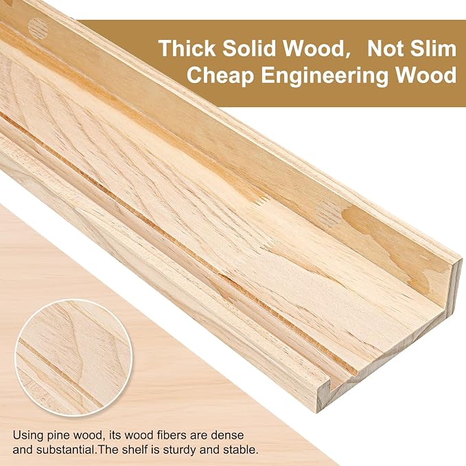 MBYD 48 Inch Natural Pine Wood Floating Shelves, 5.1 Inch Wide Picture Ledge Set of 2, Wall Mount Unfinished Can be Stained Nursery Book Shelves for Kids Bedroom Living Room Bathroom Kitchen