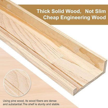 MBYD 48 Inch Natural Pine Wood Floating Shelves, 5.1 Inch Wide Picture Ledge Set of 2, Wall Mount Unfinished Can be Stained Nursery Book Shelves for Kids Bedroom Living Room Bathroom Kitchen