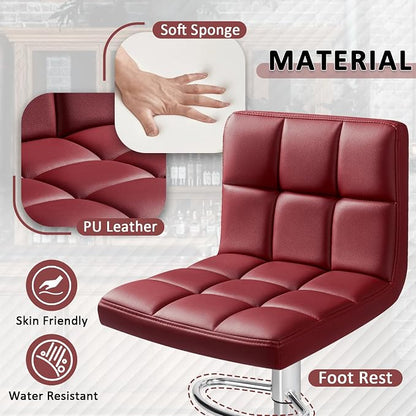 Homall Bar Stools Modern PU Leather Adjustable Swivel Barstools, Armless Hydraulic Kitchen Counter Bar Stool Extra Height Square Island Barstool with Back Set of 2 (Wine Red)