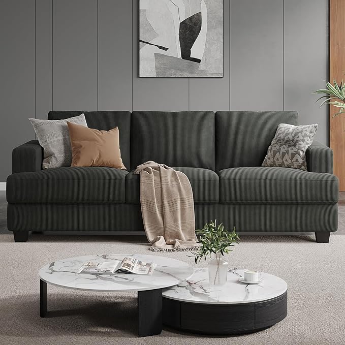 COPIAE 89 Inch Sofa with Extra Deep Seats Oversize, 3 Seater Sofa for Living Room, Modern Couch and Sofa, Comfy Armrests and Seats and Backrests, Easy Installation, Corduroy Fabric Grey