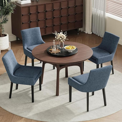 Modern Dining Room Chairs Set of 6 with Mid Back and Wood Legs, Upholstered Kitchen Chairs for Dining Room/Living Room, Blue