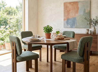 CIMOTA Chenille Dining Chairs Set of 2, Modern Upholstered Side Chairs with Walnut Wooden Frame and Contoured Backrest, Mid-Century Inspired Accent Chairs for Dining Room, Green
