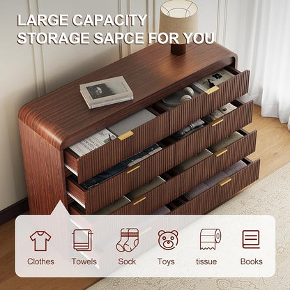 FURSUN Fluted 8 Drawers Dresser for Bedroom, 55" Wide Wooden Dresser with Metal Handle, Curved Profile Design, Modern Storage Organizer for Bedroom, Living Room, Hallway, Dark Walnut