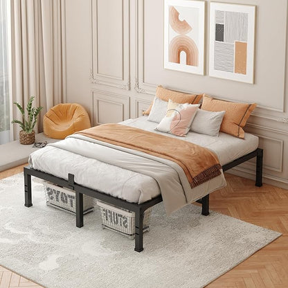 FUIOBYVV Full Size Bed Frame, 14 Inch Heavy Duty Metal Platform Bed Frame Full Support Up to 3500 lbs, No Box Spring Needed,Headboard Holes,Steel Slat Support,Noise Free,Easy Assembly