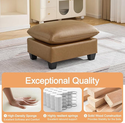 31.5" Faux Leather Large Square Ottoman, Oversized Upholstered Footrest for Living Room, Bedroom, Entryway, Light Brown