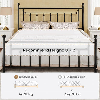 SHA CERLIN 14" King Size Metal Platform Bed Frame/Victorian Headboard and Footboard/Steel Slats Mattress Foundation for Storage/No Box Spring Needed/Noise Free/Black