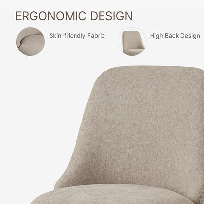 KISLOT Swivel Dining Chairs Set of 2, Upholstered Mid Century Modern Deskchair with High Back, Linen Fabric Kitchen Chairs for Dining Room, Bedroom, Dressing Room, Khaki