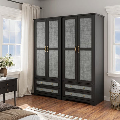 Yechen 71" Armoire Wardrobe Closet with Doors, Modern Tall Storage Cabinet with Adjustable Shelf and Hanging Rail, Sturdy Freestanding Closet Armoires and Wardrobes with 2 Wide Drawers for Bedroom