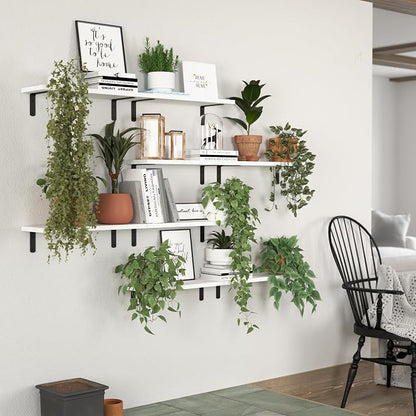 DOLLFIO Floating Shelves, 8 Sets Wall Shelves, Wooden Floating Shelves for Bedroom Wall Décor, Wall Mounted Floating Bathroom Shelf for Storage, Floating Book Shelf Living Room – White, HM02
