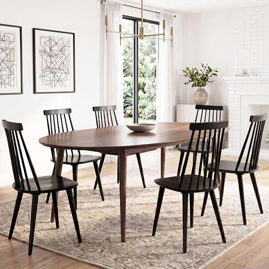 DUHOME Black Windsor Wooden Dining Chairs Set of 6, Wood Dining Room Chair Black Spindle Side Kitchen Room Country Farmhouse Chairs