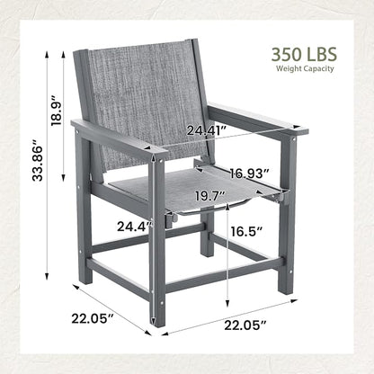 UDPATIO HDPE Patio Dining Chairs Set of 2 with Teslin Fabric Heavy Duty Outdoor Chairs All-Weather Resistant Seating for Poolside, Deck, Garden, Backyard, Light-Grey