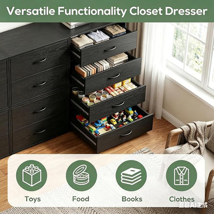 PrimeZone 2 Wood Drawer for Closet Storage: Black Stackable Short Closet Dresser for Clothes Organizer - Modular Chest Cabinet for Closet Bedroom Dorm Wardrobe Nursery, 6 Packs