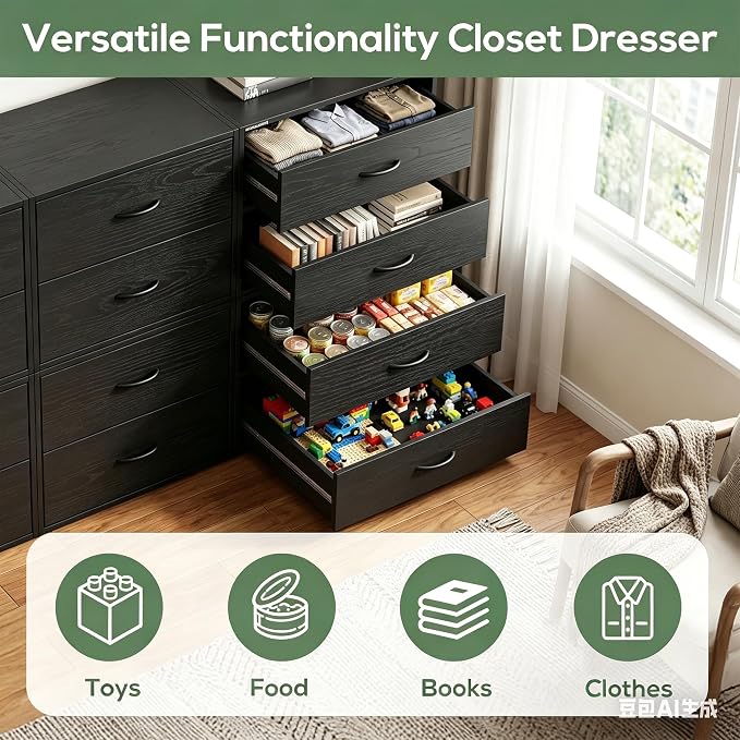 PrimeZone 2 Wood Drawer for Closet Storage: Black Stackable Short Closet Dresser for Clothes Organizer - Modular Chest Cabinet for Closet Bedroom Dorm Wardrobe Nursery