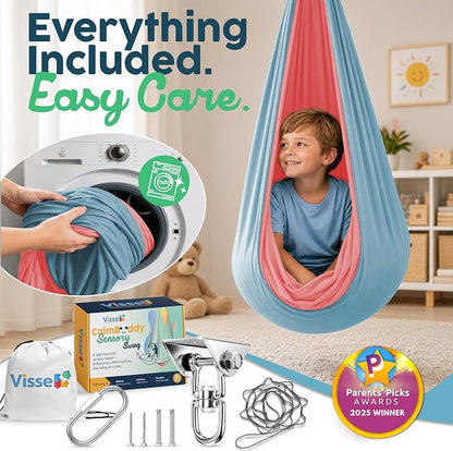 Sensory Swing for Kids Indoor Outdoor - Calming Cocoon Therapy Swing, Holds 300lbs - Hug-Like Sensory Hammock with 360° Swivel Hardware for Autism, ADHD, SPD Support