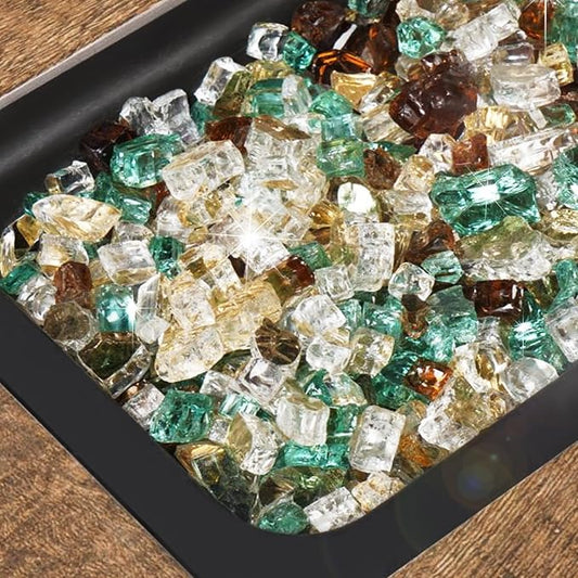 GASPRO 20 lbs Fire Glass for Propane Fire Pit, 1/2-Inch Reflective Fireplace Glass Rocks for Fire Pit Table, Gold Copper Green