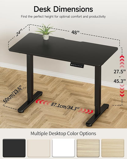 Okin Standing Desk Electric Adjustable Computer Whole Piece Stand up Desk Office Gaming Home Office Memory Desks 48x24 inches Black