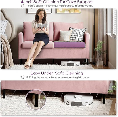 TYBOATLE Pink Love Seat Mid Century Modern Small Loveseat for Living Room, 51" W Mini Little Upholstered 2-Seater Love Seats w/Iron Legs for Compact Small Space, Apartment, Bedroom, Dorm, Office