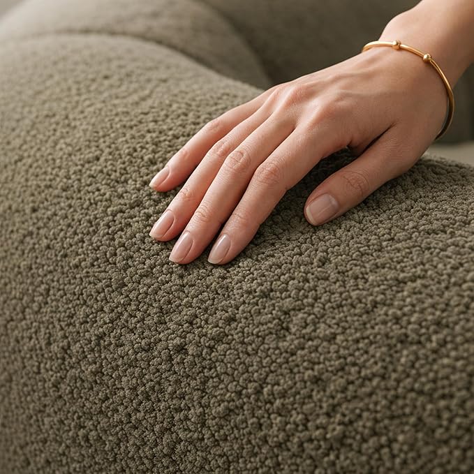 Curved Sectional Modular Couch with Chaise, Modern 106.3'' Boneless Sofa with Deep Seat, Sherpa Boucle Cloud Couch for Living Room, Cozy Teddy L-Shaped Couches，No Assembly, Green