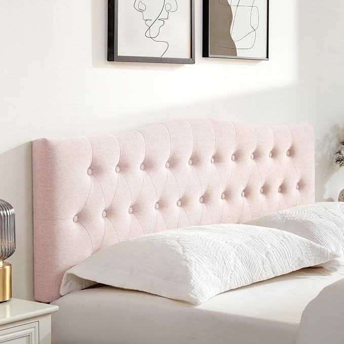 Tufted Headboard California King Size, Sturdy Solid Wood Head Board, Pink | Upholstered California King Headboard with Solid Wood Legs, Adjustable Height 37-51 in, Fabric Button Diamond HeadBoards