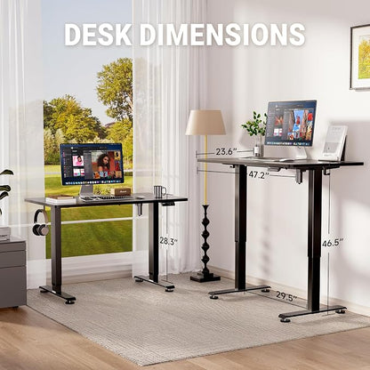 Veken 47.2" Standing Desk, Adjustable Height Office Desk with Wood Desktop, Computer Table for Home Work, Study and Gaming, Small Spaces, Modern Furniture, Black | Height Adjustable Sit Stand Up Computer Tables for Home Office, Study and Writing, Suit ...