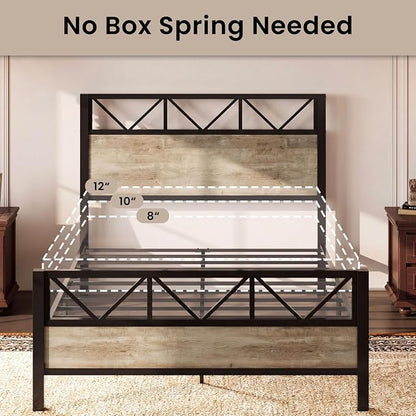 LIKIMIO Queen Bed Frame, Tall Modern Headboard 51.2 ", Platform Bed Frame with Strong Metal Support, Solid and Stable, Noise Free, No Box Spring Needed, Easy Assembly, White Maple