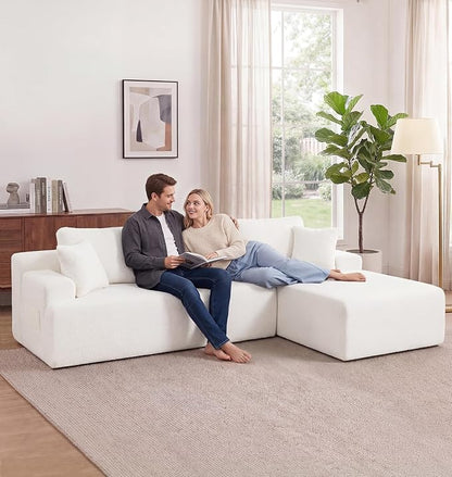 Hobestluk Modular Sectional Sofa Couches L-Shape Couch 3 Seat Modular Sofa Memory Foam Sectional Couches for Living Room, Cloud Couch with Oversized Chaise (White Smooth, 96", Right Hand Facing)