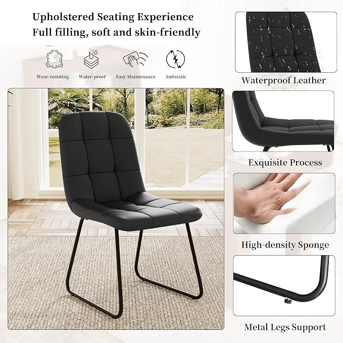 HIPIHOM Dining Table Set for 6, Extendable 86.6" with Storage | Space-saving MDF Kitchen Table with 6 Upholstered U-shaped Black Chairs, Ideal for Apartment, Living Room