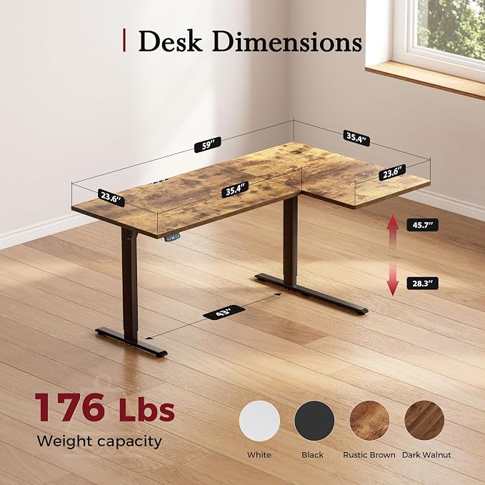 Klicelor L Shaped Standing Desk, 59 Inch Electric Height Adjustable Desk with Memory Preset, Reversible Sit Stand Up Computer Workstation for Home Office, Splice Board, Rustic Brown