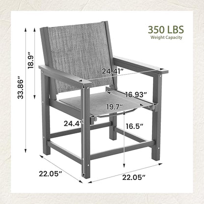 UDPATIO HDPE Patio Dining Chairs Set for 4 with Teslin Fabric - Heavy Duty Outdoor Chairs for Poolside, Deck, Garden, Backyard - All-Weather Resistant Seating,Light-Grey