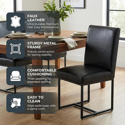 VESCASA Faux Leather Upholstered Dining Chairs with Black Metal Frame, Mid Century Modern Padded Kitchen Chair with Adjustable Foot Pads for Restaurant, Dining Room, Set of 6, Black