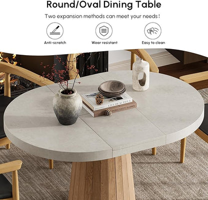 homary Extendable Dining Table for 6 Round to Oval 39"-55", Solid Wood Kitchen Table for 4-6 People, Space-Saving Design for Small Spaces & Family Gatherings
