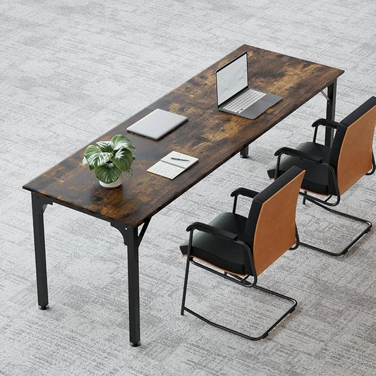 78.7 Inches Extra Long Desk,6.5ft Office Table with Flexible Configuration,Large Computer Table with Adjustable Footpads,Stable Structure,Office Desk for 2 Person (Brown)