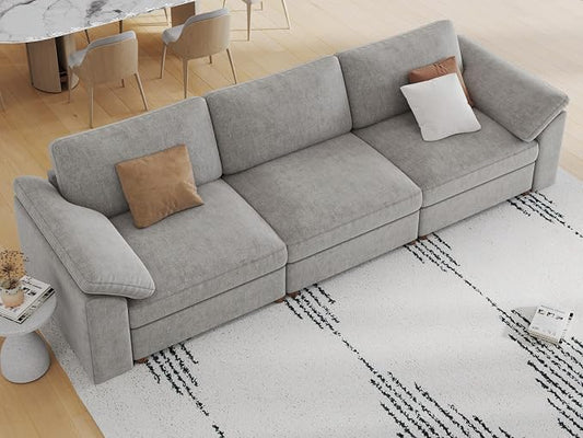 EASE MOOSE Modern Loveseat Sofa for Living Room, Comfty 3 Seat Solid Wood Frame Sofa, Modern Deep Seat Couch,Grey