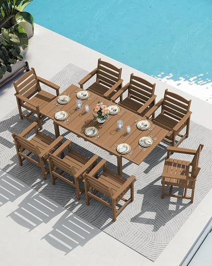 SERWALL 60" - 83" Expandable Outdoor Dining Table and 6 HDPE Chairs, Brown | Outdoor Dining Set for 6, All Weather Aluminum and HDPE Outdoor Furniture Set, Extendable Patio Dining Table