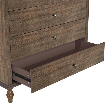 ALEVINE 40" Deep Rustic Brown Accent Chest with 4 Drawers, Farmhouse Wooden Dresser with Copper Handles
