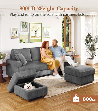 Kidirect 87in U Shaped Couch, Modular Sofa No Tool Assembly, Comfy Sectional Couches for Living Room 21in Deeper Seats, Corduroy Sofas for Living Room with 2 Pillows, Loveseat Sofa Set, Grey Couch