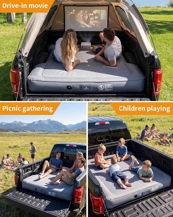 Umbrauto Premium Drop-Stitch Truck Bed Air Mattress for 6-6.5 ft Full Size Bed, Sag-Resistant Waterproof Firm Sleeping Pad for Truck Tent Camping, Dark Grey