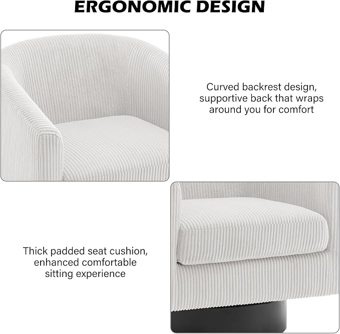 Swivel Barrel Accent Chair, Modern Round Faux Leather Arm Chair for Living Room, Bedroom, Comfy Club Reading Chairs for Adults