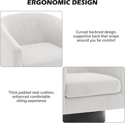 Swivel Barrel Accent Chair, Modern Round Corduroy Fabric Arm Chair for Living Room, Bedroom, Comfy Club Reading Chairs for Adults (Corduroy Beige, Set of 4)
