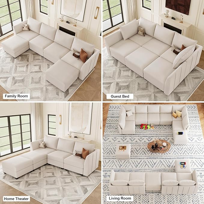 Belffin Convertible Sectional Sofa with Chaise Velvet L Shaped Sofa Couch Modular Sectional Sofa with Storage Beige