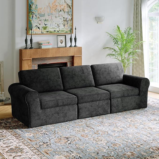 Novilla 108" Modular Sectional Sofa, Modular Sectional Couches for Living Room Bedroom, Chenille Removable Cover Cloud Couch Sectional with Smarts Coil® Support L-Shaped Couch(Dark Grey, 3 Seater)