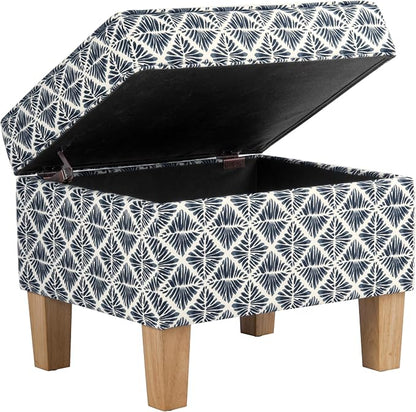 HomePop 22" Modern Rectangular Storage Ottoman - Blue Geometric Pattern