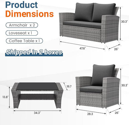 Wisteria Lane Patio Furniture Set, Wicker Outside Outdoor Furniture for All Weather, Patio Sofa with High Backrest Support and Wide Armrest for Backyard, Balcony, Deck, Porch, Black