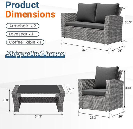 Wisteria Lane Patio Furniture Set, Wicker Outside Outdoor Furniture for All Weather, Patio Sofa with High Backrest Support and Wide Armrest for Backyard, Balcony, Deck, Porch, Black
