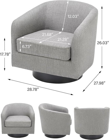 Swivel Barrel Accent Chair, Modern Round Linen Arm Chair for Living Room, Bedroom, Comfy Club Reading Chairs for Adults（Linen Fabric, Light Grey, Set of 2