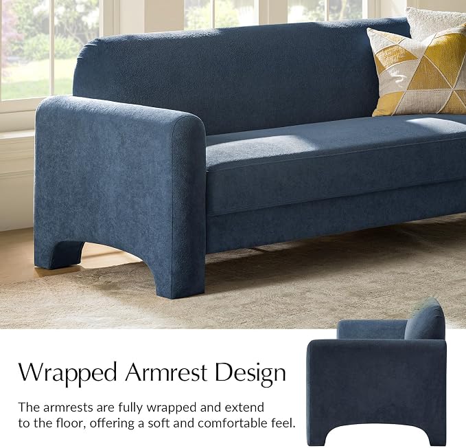 HULALA HOME 84" Modern Curved Sofa, 3 Seater Sofa for Living Room, Slate-Blue