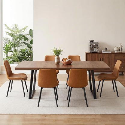 ZckyCine 7‑Piece Dining Set for 6,70.87‑Inch Table with 6 PU‑Leather Chairs, Thick Tabletop & Metal Frame for Apartment