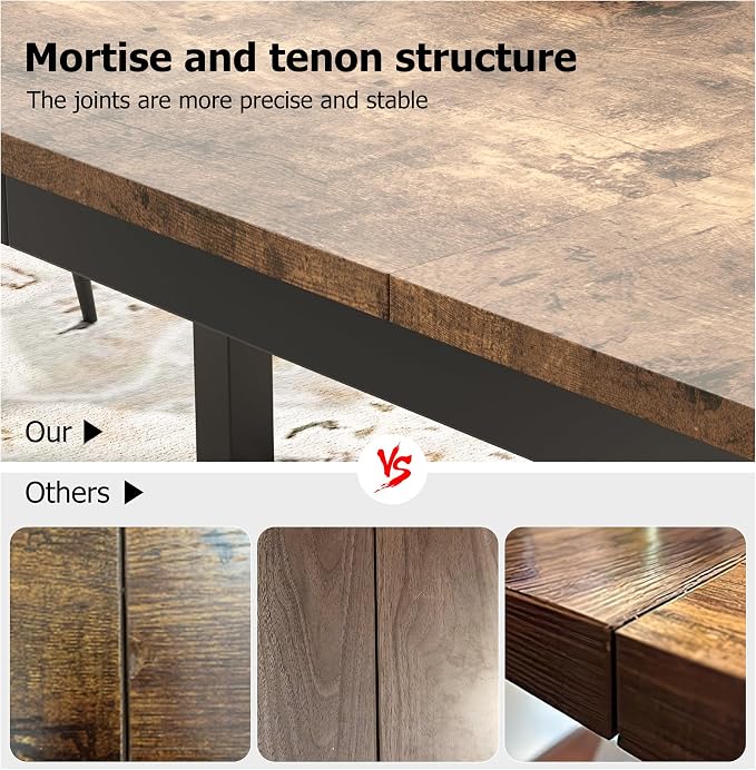 GarveeHome 70.8 in Industrial Dining Table for 6, Wooden Long Dinner Table with Mortise Tenon Design, Kitchen Table with Sturdy Metal Legs, for Dining Room Home Office Living Room, Retro