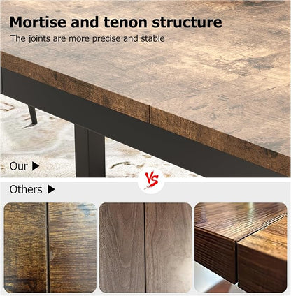 GarveeHome 70.8 in Industrial Dining Table for 6, Wooden Long Dinner Table with Mortise Tenon Design, Kitchen Table with Sturdy Metal Legs, for Dining Room Home Office Living Room, Retro