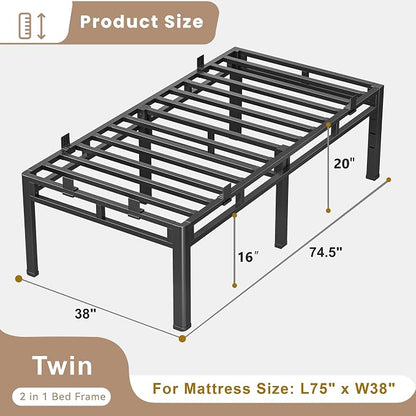 ROIL 20 Inch Twin Size Bed Frame, Metal Bed Frame & Box Spring 2 in 1 Platform with Round Corner Legs, 4000LBS Double Layer Bed Frame with Headboard Holes Mattress Baffles, Noise-Free Easy Assembly